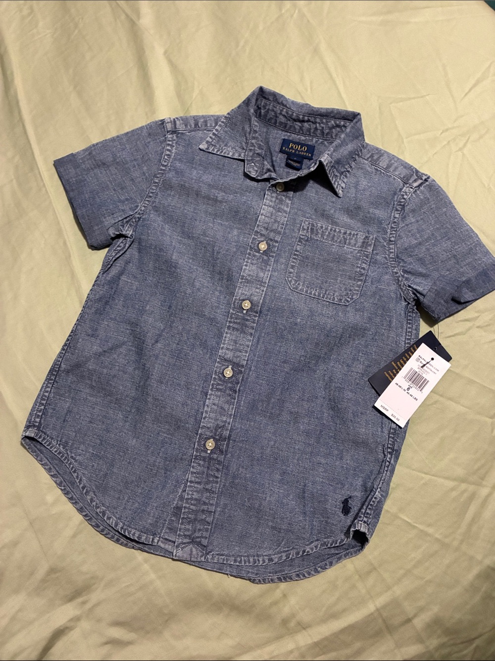 Brand New Polo Ralph Lauren Boys Short-Sleeve Indigo Chambray Button-Down Shirt